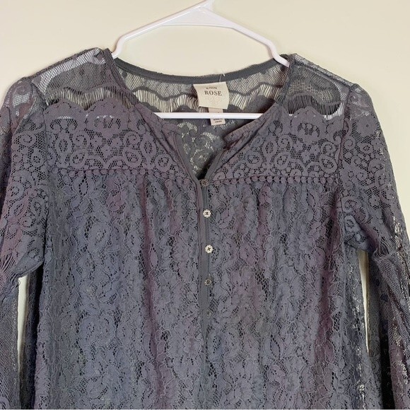 Knox Rose Gray Lace Sheer Long Sleeve Blouse Size XS Women - Picture 8 of 10